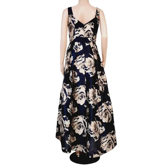 Eliza J Embellished Floral Ballgown Dress Navy Multi Size 10 - Picture 8 of 16